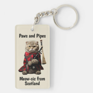 Scottish Fold Cat with Bagpipes Key Ring