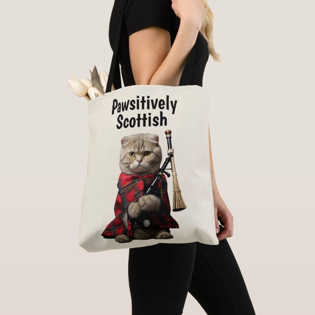 Scottish Fold Cat with Bagpipes Tote Bag (Close Up)