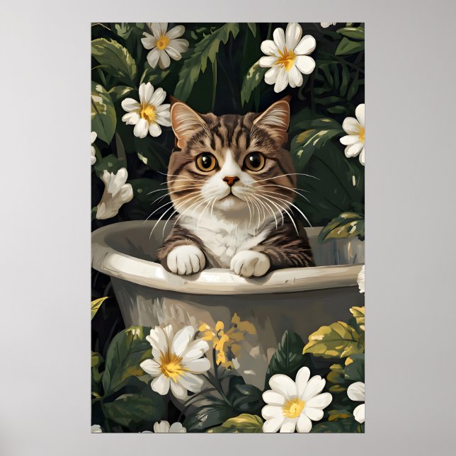 Scottish Fold In Bathtub Poster, Funny Cat Poster (Front)
