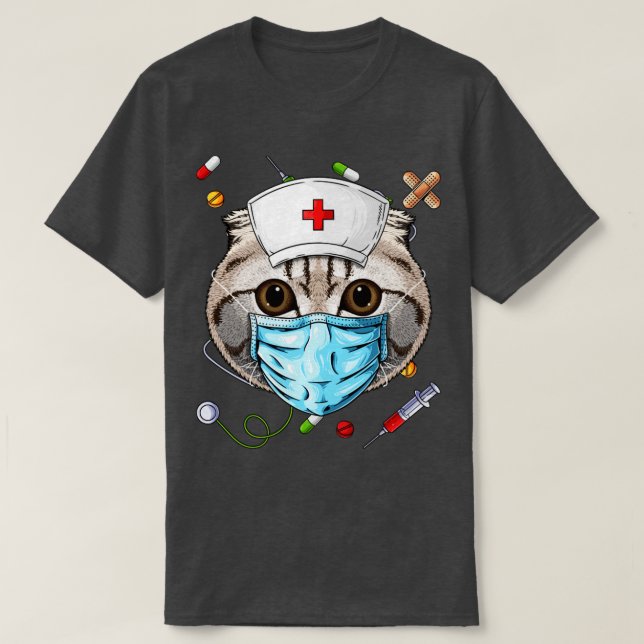 Scottish Fold Nurse RN Funny ER Nursing School Gra T-Shirt (Design Front)