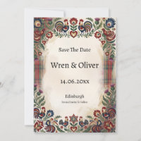 Scottish Folk Art Rooster Tartan Save The Date