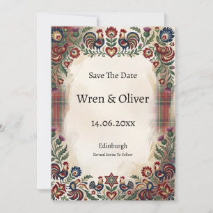 Scottish Folk Art Rooster Tartan Save The Date