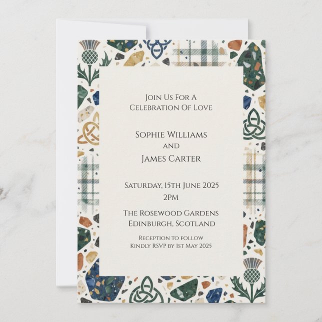 Scottish Folk Art Wedding Invitation (Front)