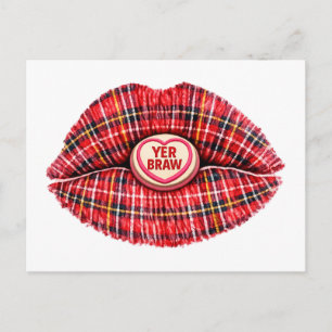 Scottish Gift Tartan Lips Love Pop Art Holiday Postcard