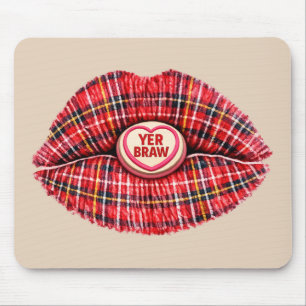 Scottish Gift Tartan Lips Love Pop Art Mouse Mat