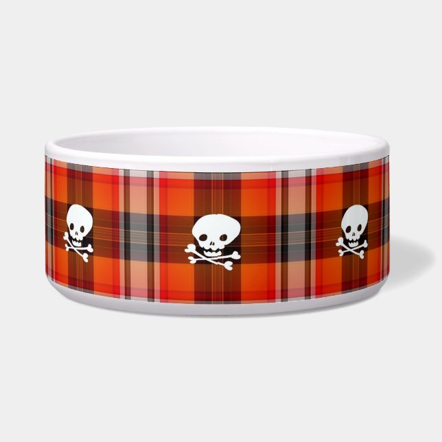 scottish goth skulls plaid cat food bowl (Front)