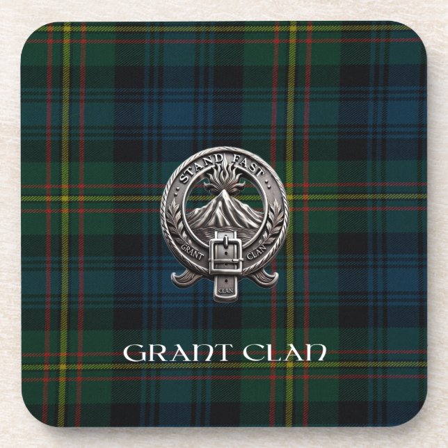 Scottish Grant Clan Tartan & Crest Coaster (Front)