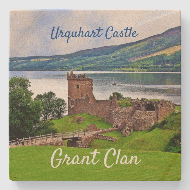 Scottish Grant Clan Urquhart Castle Stone Coaster (Front)