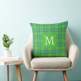 Scottish green &blue Plaid monogram Cushion