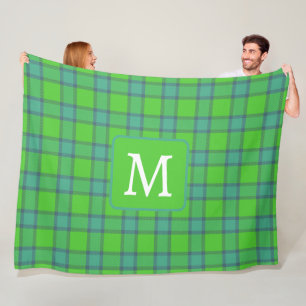 Scottish green &blue Plaid monogram Fleece Blanket
