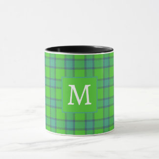Scottish green &blue Plaid  tartan monogram name Mug