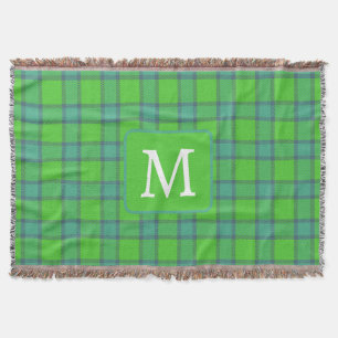 Scottish green &blue Plaid tartan monogram Throw Blanket