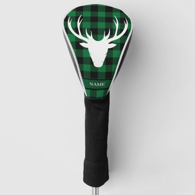 Scottish Green Buffalo Plaid Tartan Golf Head Cover (Front)