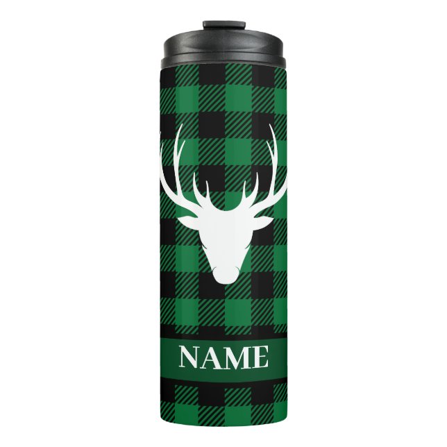 Scottish Green Buffalo Plaid Tartan Thermal Tumbler (Front)