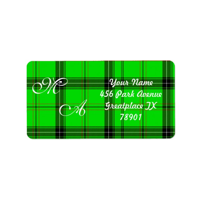 Scottish Green Tartan Plaid Fabric With Monogram Label (Front)
