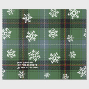 Scottish Green Tartan Snowflake Personalized Xmas Wrapping Paper