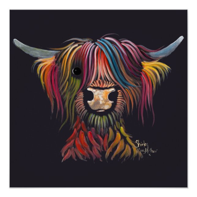 Scottish Hairy Highland Cow ' OLIVER ' Poster (Front)