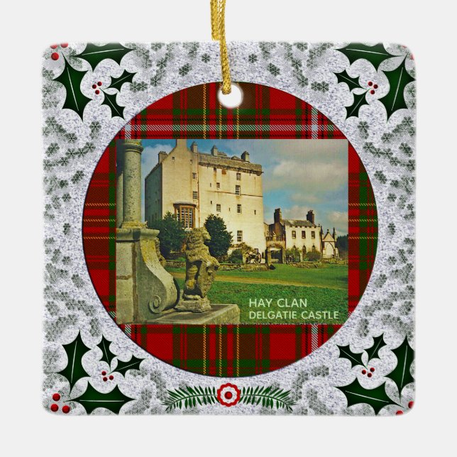 Scottish Hay Clan Tartans Castles Ceramic Ornament (Front)