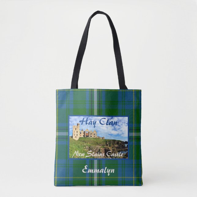 Scottish Hay Clan's Castle Tartan Name Tote (Front)