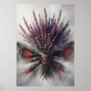 Scottish Heather Bouquet Red Tartan Bow Poster