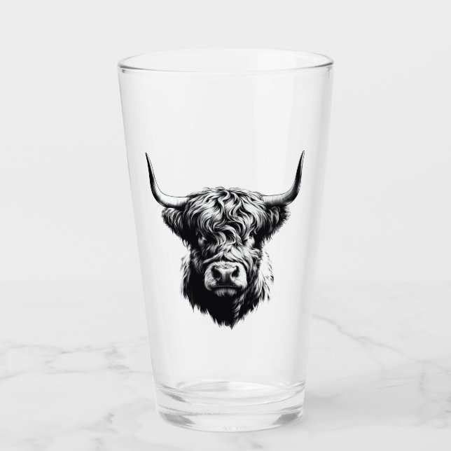 Scottish Highland Bull Glass Tumbler (Front)