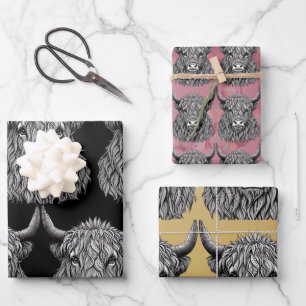 Scottish Highland Bull Illustration Wrapping Paper Sheet