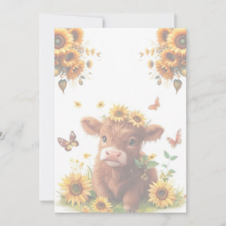 Scottish Highland Calf and Sunflowers  Invitation