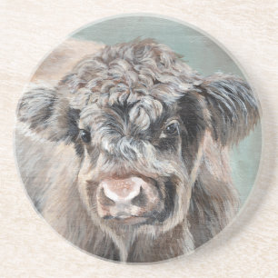Scottish Highland Calf on Green Coaster