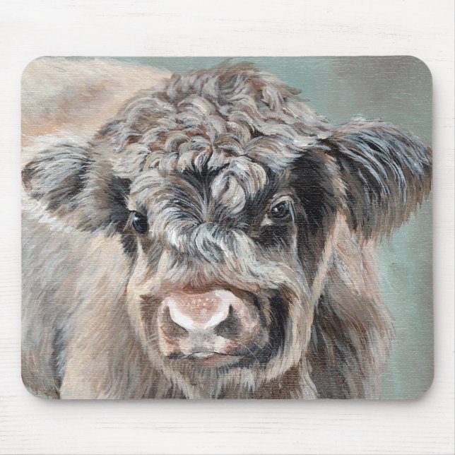 Scottish Highland Calf on Green Mouse Mat (Front)