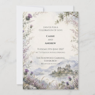 Scottish Highland Castle Thistle Wedding Invitation