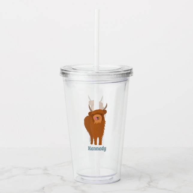 Scottish Highland Cattle Cow Graphic Personalised Acrylic Tumbler (Front)