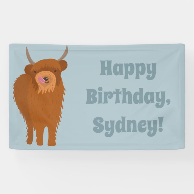 Scottish Highland Cattle Cow Graphic Personalised Banner (Horizontal)
