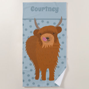 Scottish Highland Cattle Cow Graphic Personalised Beach Towel