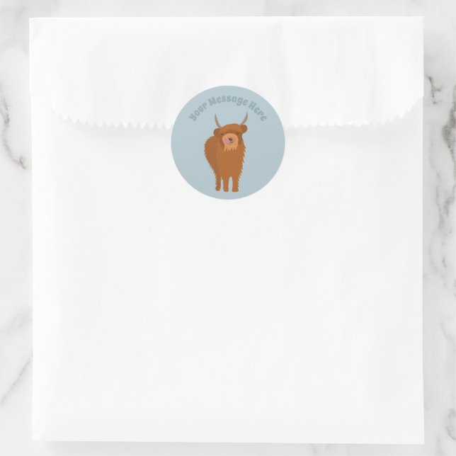 Scottish Highland Cattle Cow Graphic Personalised Classic Round Sticker (Bag)