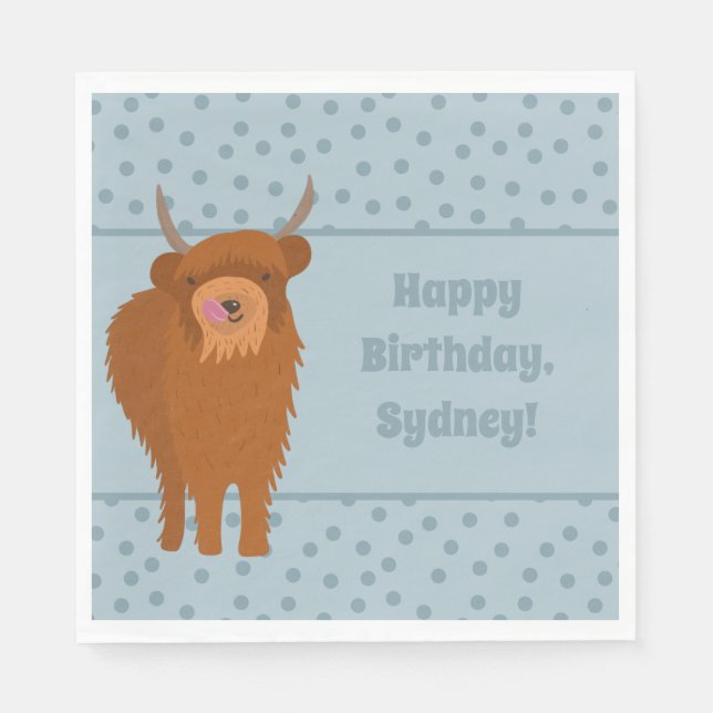 Scottish Highland Cattle Cow Graphic Personalised Napkin (Front)