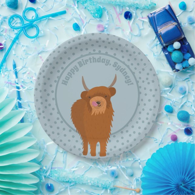 Scottish Highland Cattle Cow Graphic Personalised Paper Plate (Party)