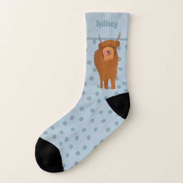 Scottish Highland Cattle Cow Graphic Personalised Socks (Left Outside)