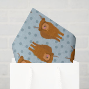 Scottish Highland Cattle on Blue Polka Dots Tissue Paper