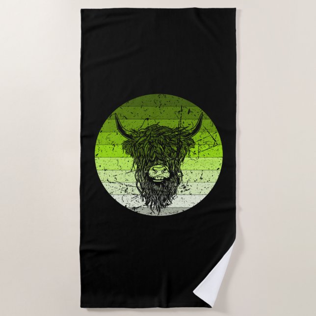 Scottish Highland Cattle Retro Beach Towel (Front)