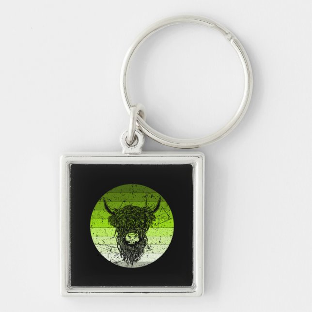 Scottish Highland Cattle Retro Key Ring (Front)