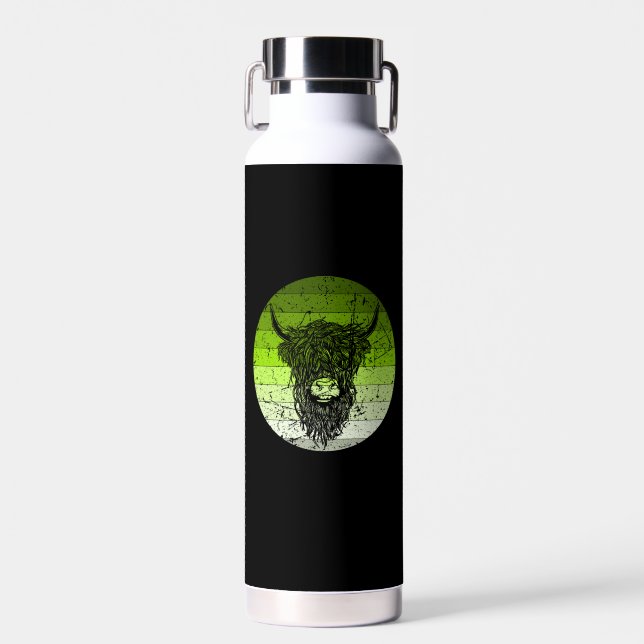 Scottish Highland Cattle Retro Water Bottle (Front)