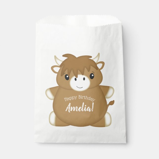Scottish Highland Coo Cow Birthday Party Favour Bags (Front)