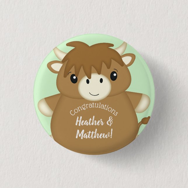 Scottish Highland Cow Baby Shower 3 Cm Round Badge (Front)