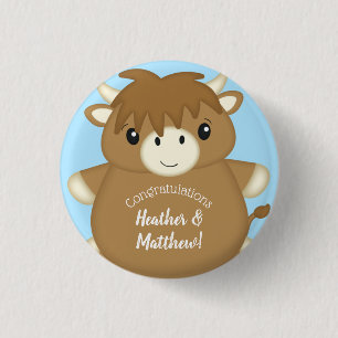 Scottish Highland Cow Baby Shower Blue 3 Cm Round Badge