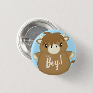 Scottish Highland Cow Baby Shower Blue 3 Cm Round Badge