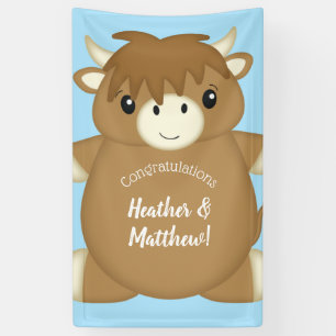 Scottish Highland Cow Baby Shower Blue Banner