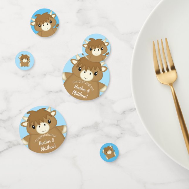 Scottish Highland Cow Baby Shower Blue Confetti (Group)