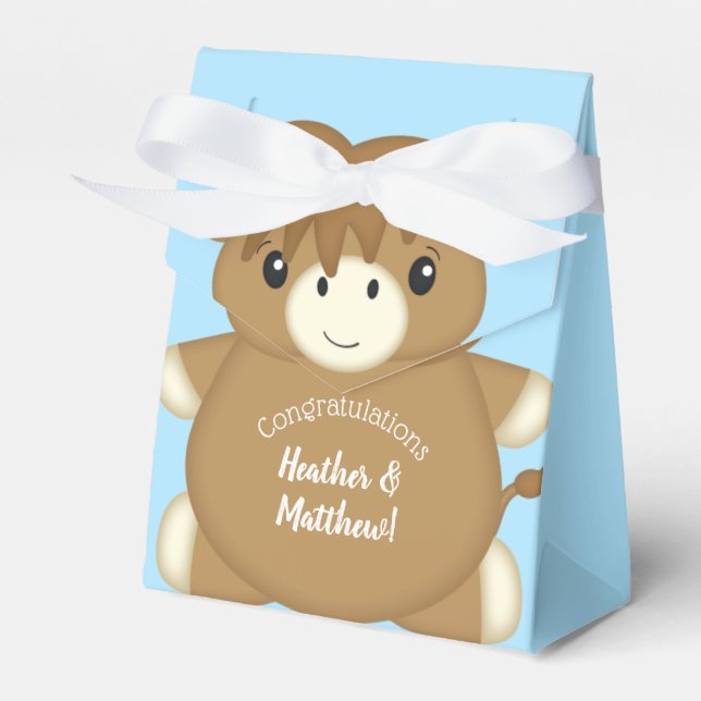 Scottish Highland Cow Baby Shower Blue Favour Box (Front Side)