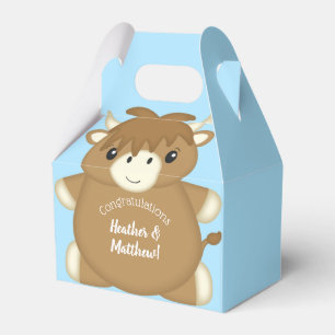 Scottish Highland Cow Baby Shower Blue Favour Box