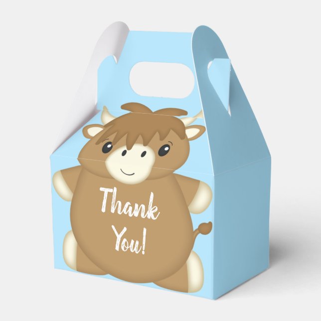 Scottish Highland Cow Baby Shower Blue Favour Box (Front Side)